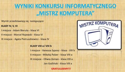 zdjęcie do
														 artykułu: SZKOLNY KONKURS INFORMATYCZY MISTRZ KOMPUTERA - WYNIKI (03.01.2023 r.)