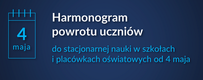 zdjęcie do
														 artykułu: HARMONOGRAM POWROTU UCZNIÓW DO STACJONARNEJ NAUKI W SZKOŁACH (30.04.2021 r.)